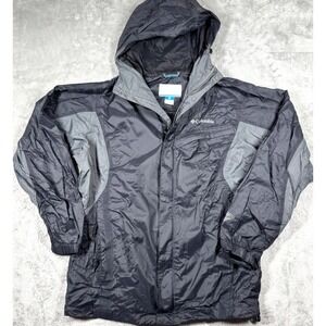 Columbia Men's Small Black Gray Rain Jacket‎ Omni-Tech Hooded Windbreaker